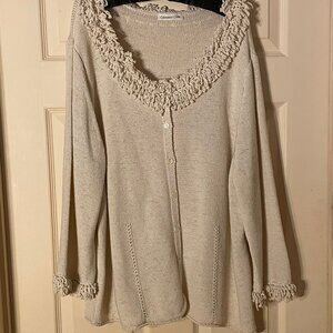 Coldwater Creek Size 1X (16W - 18W) White Heavy Sweater with Mohair Fringe.
